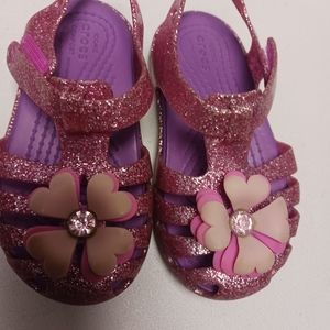 CROCS toddlers girl's pink/lilac glitter mary janes Size US 7
